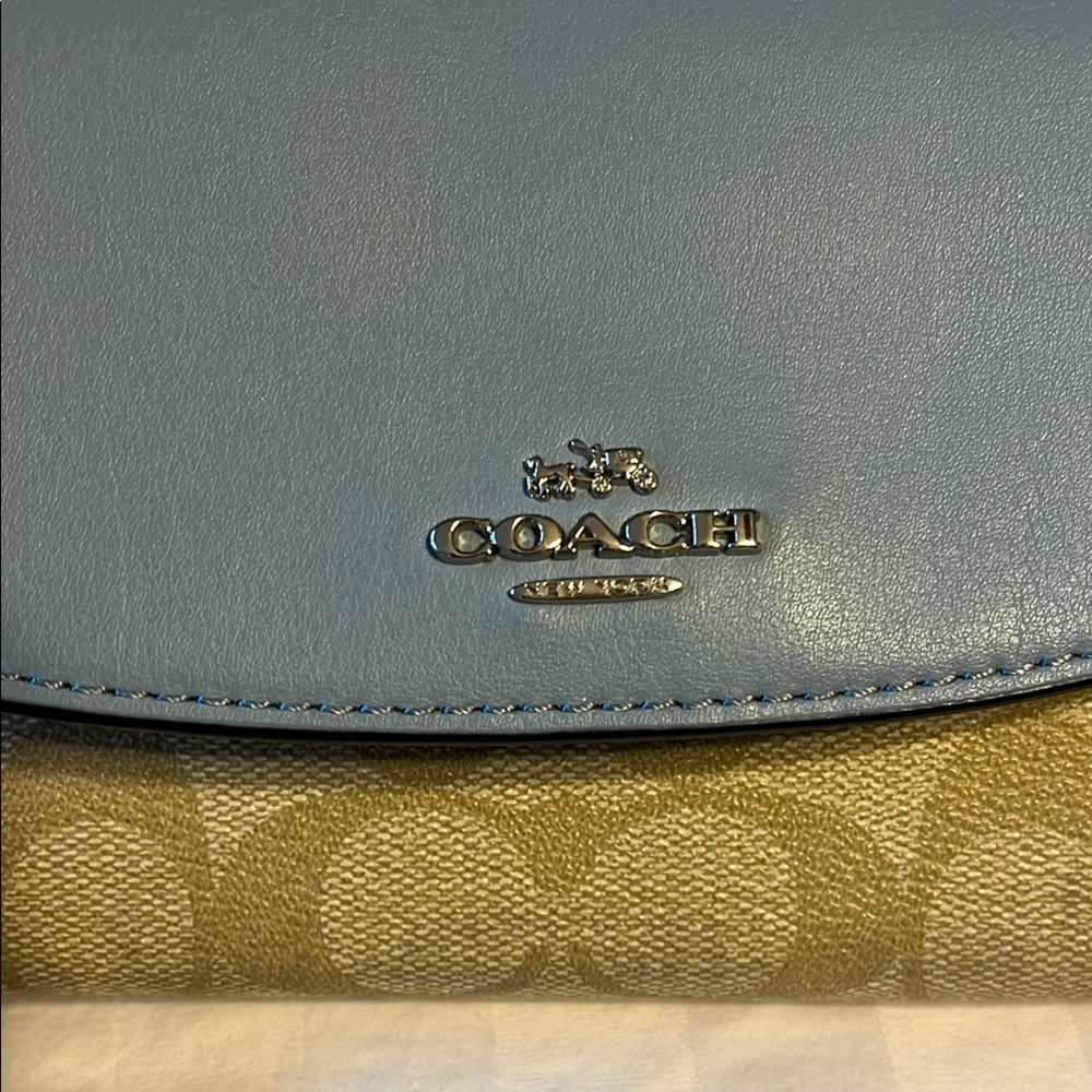 Coach Blue and Tan Signature Wallet - Picture 2 of 5